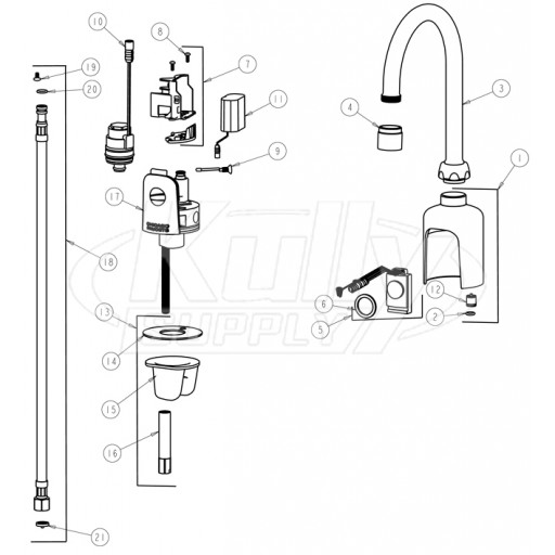 Chicago 116.103.21.1 Hytronic Gooseneck Sensor Faucet Parts Breakdown