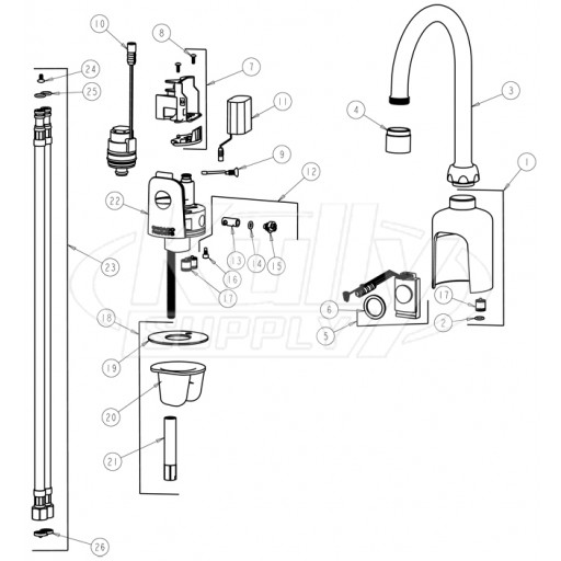 Chicago 116.113.21.1 Hytronic Gooseneck Sensor Faucet Parts Breakdown