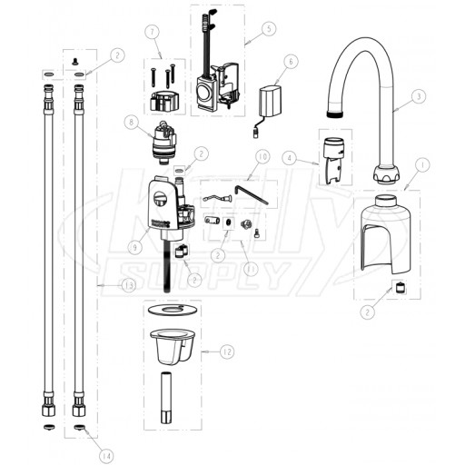 Chicago 116.113.AB.1 Hytronic Gooseneck Sensor Faucet Parts Breakdown