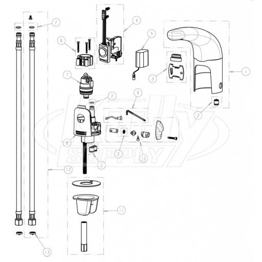 Chicago 116.121.AB.1 Hytronic Traditional Sensor Faucet Parts Breakdown