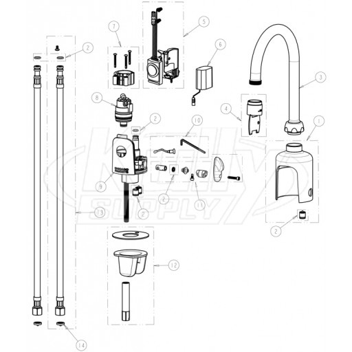 Chicago 116.123.AB.1 Hytronic Gooseneck Sensor Faucet Parts Breakdown