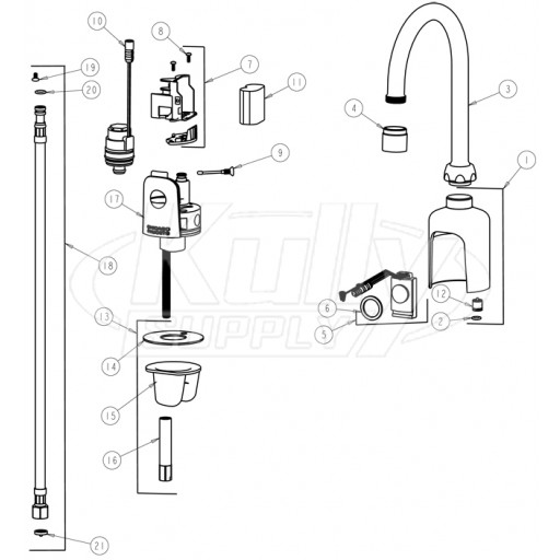 Chicago 116.203.21.1 Hytronic Gooseneck Sensor Faucet Parts Breakdown