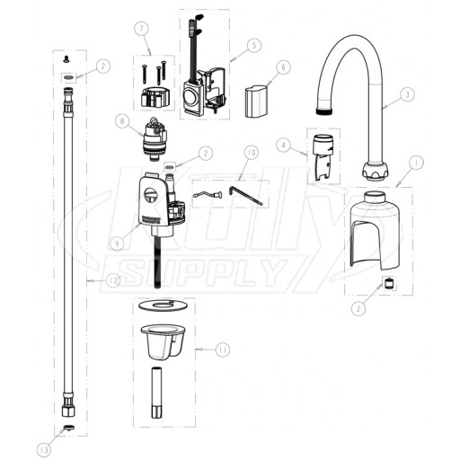 Chicago 116.203.AB.1 Hytronic Gooseneck Sensor Faucet Parts Breakdown