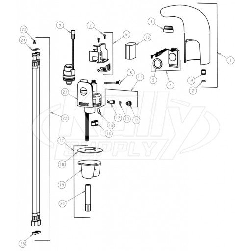 Chicago 116.211.21.1 Hytronic Traditional Sensor Faucet Parts Breakdown