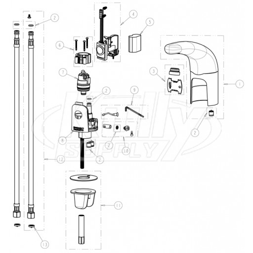 Chicago 116.211.AB.1 Hytronic Traditional Sensor Faucet Parts Breakdown