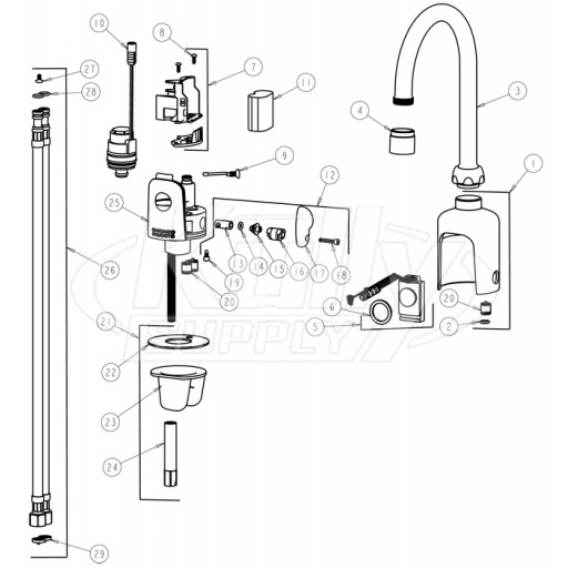 Chicago 116.223.21.1 Hytronic Gooseneck Sensor Faucet Parts Breakdown