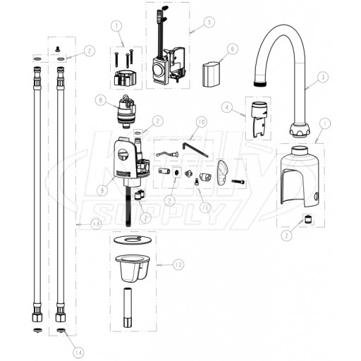 Chicago 116.223.AB.1 Hytronic Gooseneck Sensor Faucet Parts Breakdown