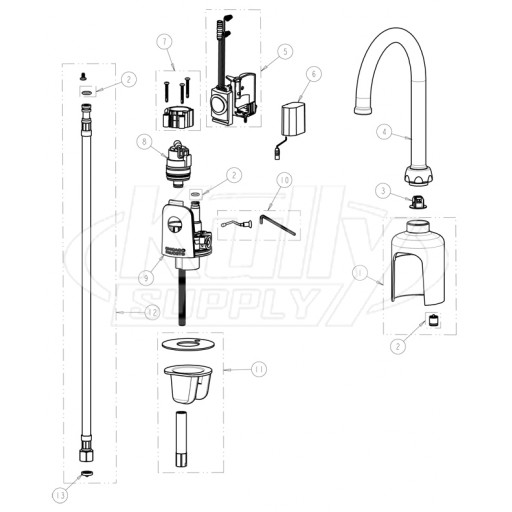 Chicago 116.427.AB.1 Hytronic Gooseneck Sensor Faucet Parts Breakdown