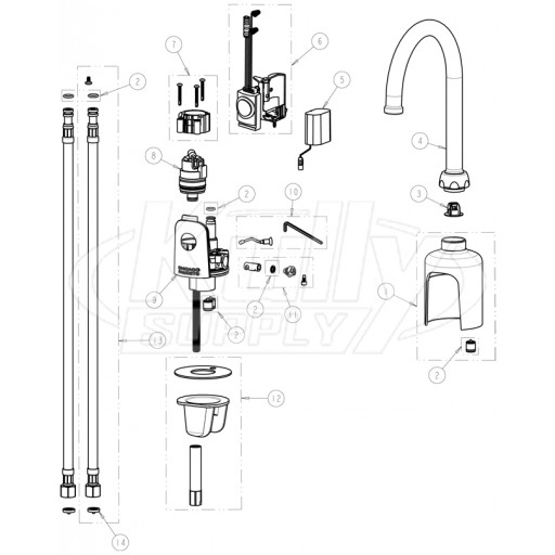 Chicago 116.428.AB.1 Hytronic Gooseneck Sensor Faucet Parts Breakdown