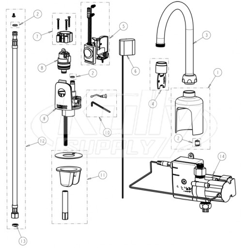 Chicago 116.903.AB.1 Hytronic Gooseneck Sensor Faucet Parts Breakdown