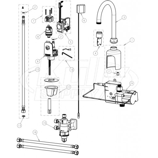 Chicago 116.923.AB.1 Hytronic Gooseneck Sensor Faucet Parts Breakdown