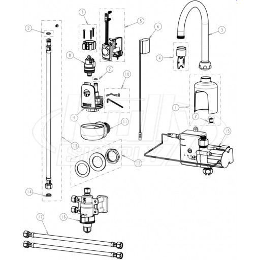 Chicago 116.924.AB.1 Hytronic Wall-Mount Gooseneck Sensor Faucet Parts Breakdown