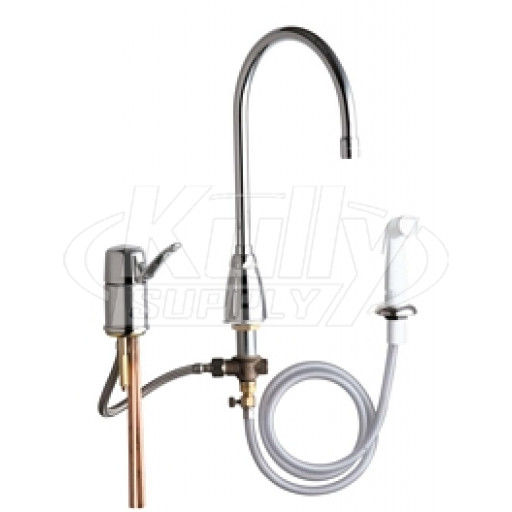 Chicago 2304-E35ABCP Single Lever Hot and Cold Water Mixing Sink Faucet with Side Spray