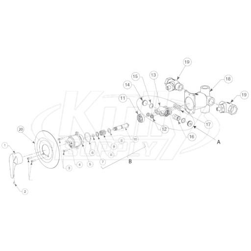 Bradley Equa-Flo HD Pressure Balancing Shower Valve For Individual, Econo-Wall, Wall Saver, & Panelon Showers Parts Breakdown