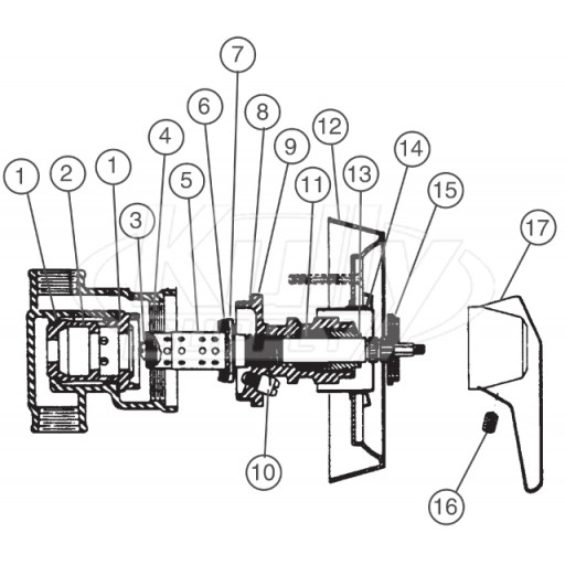 Bradley Pressure Balancing Mixing Valve For Panelon and Wall Showers Parts Breakdown