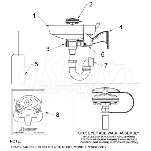 Haws 7260B/7260BT/7270B/7270BT Eye/Face Wash Parts Breakdown