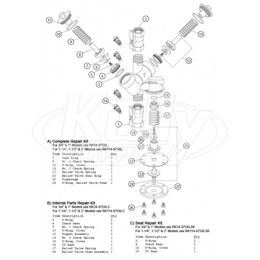 Wilkins 975XL - 3/4" - 2" Models Parts Breakdown