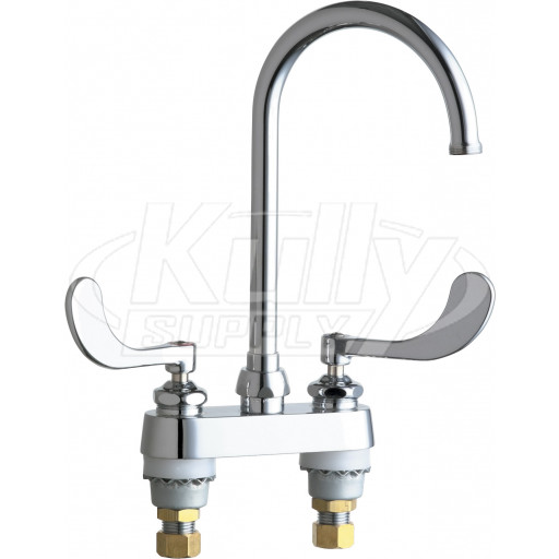 Chicago 895-317GN2AABCP E-Cast Sink Faucet, Gooseneck Spout, Indexed Wristblade Handles, Quaturn Operating Cartridges