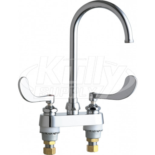 Chicago 895-317GN2AFCABCP E-Cast Sink Faucet, Gooseneck Spout, 1.6 GPM Laminar Flow Control Device in Spout, Indexed Wristblade Handles, Quaturn Operating Cartridges