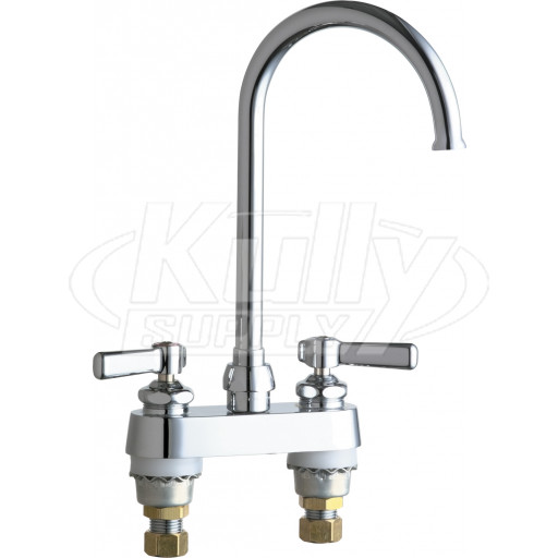 Chicago 895-GN2FCABCP E-Cast Sink Faucet, Plain End Gooseneck Spout, 1.6 GPM Laminar Flow Control Device in Spout, Indexed Lever Handles, Quaturn Operating Cartridges