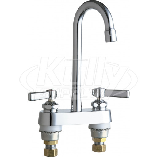 Chicago 895-RGD1ABCP E-Cast Sink Faucet, Rigid Gooseneck Spout, 2.2 GPM Softflo Aerator, Indexed Lever Handles, Quaturn Operating Cartridges