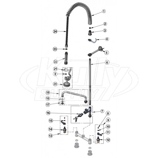 T&S Brass Spring Hose Pre-Rinse w/ Add-on Faucet Parts Breakdown