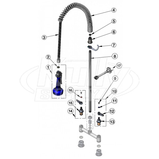 T&S Brass Spring Hose JeTSpray Pre-Rinse Parts Breakdown