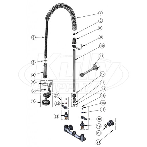 T&S Brass B-0133-B Series Pre-Rinse Units Parts Breakdown