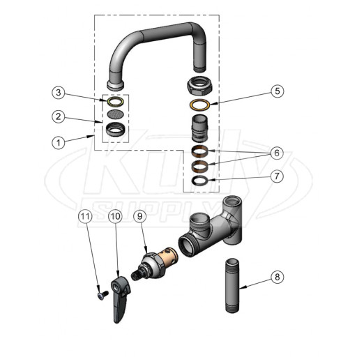 T&S Brass B-0155 6" Add-On Faucet Parts Breakdown