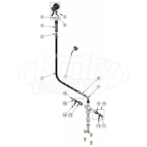 T&S Brass B-0160 Deck Mounted Faucet with Spray Valve Parts Breakdown