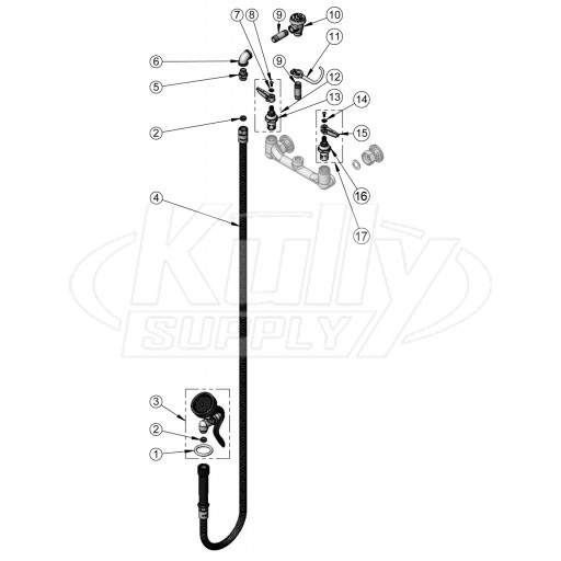 T&S Brass B-0167 Wall Mount Spray Hose Parts Breakdown