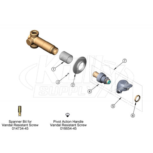 T&S Brass B-1029-PA Concealed Straightway Slow Self-Closing Valve  Parts Breakdown
