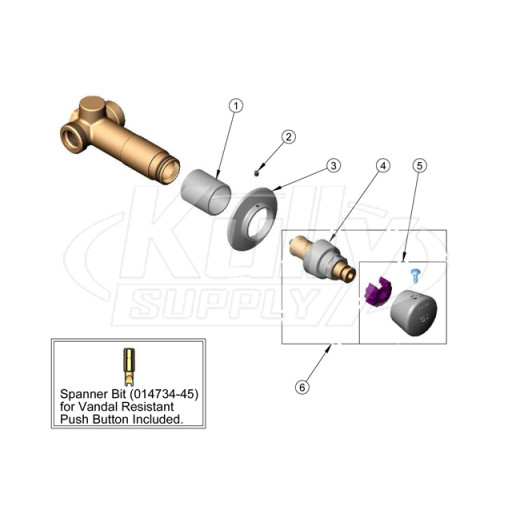 T&S Brass B-1029 Concealed Straight Slow Self-Closing Valve Parts Breakdown