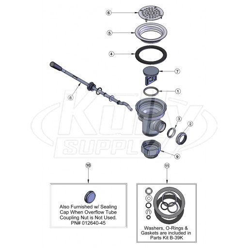 T&S Brass Twist Waste Less Overflow Parts Breakdown