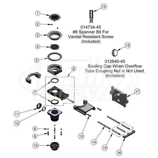 T&S Brass Modular Waste Less Overflow Parts Breakdown