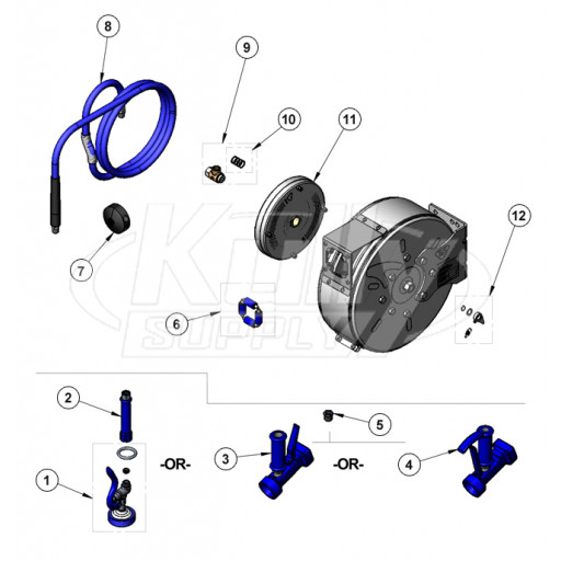 T&S Brass Hose Reel B-7122-C Series Parts Breakdown