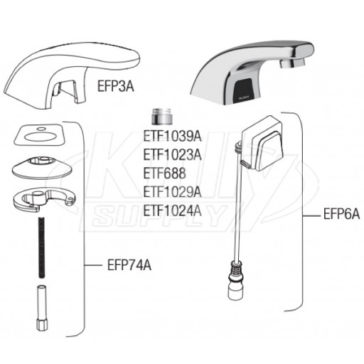 Sloan ETF-610 Hardwired Bluetooth Sensor Faucet Parts Breakdown (Post-2019)