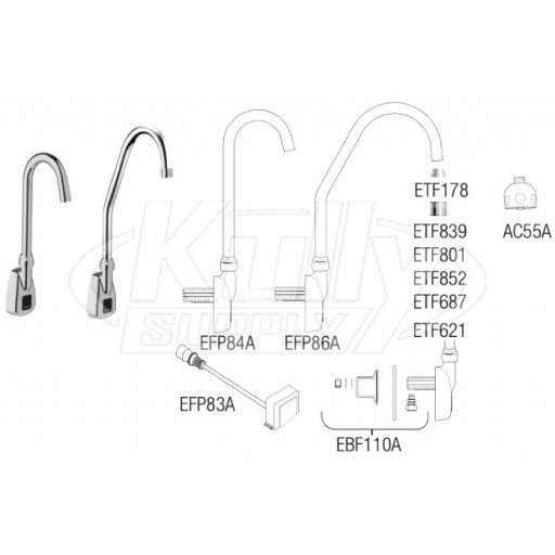 Sloan ETF-500 Hardwired Bluetooth Sensor Faucet Parts Breakdown (Post-2019)