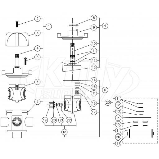 Acorn 9975-034-001 Mixing Valve Parts Breakdown