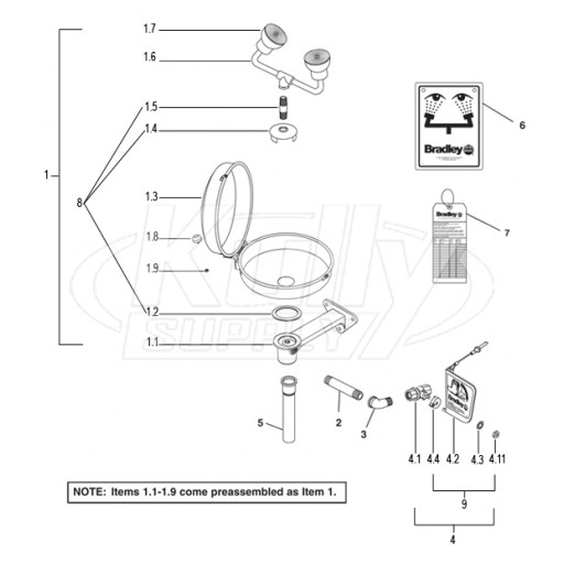 Bradley S19-220DCFW Parts Breakdown