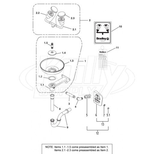 Bradley S19-220FWPT Parts Breakdown