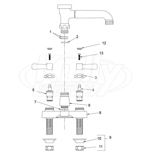 Zurn Z812 4" Centerset Faucet (Vacuum Breaker Spouts) Parts Breakdown