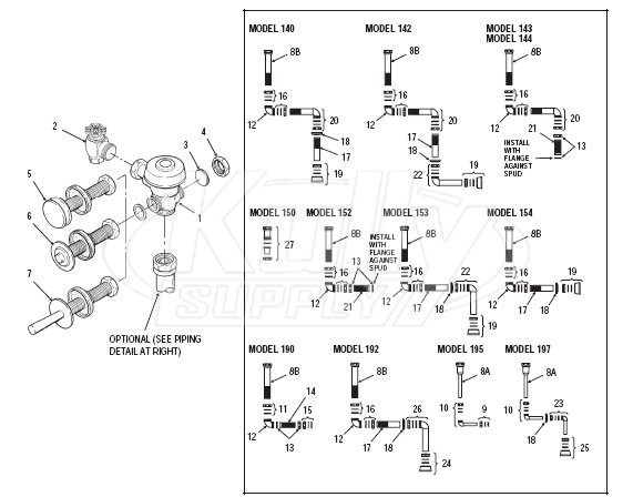 Sloan Concealed Royal Flushometer Parts Breakdown