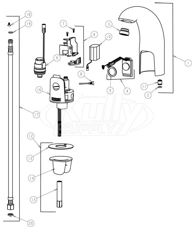 Chicago 116.102.21.1 Hytronic Contemporary Sensor Faucet Parts Breakdown