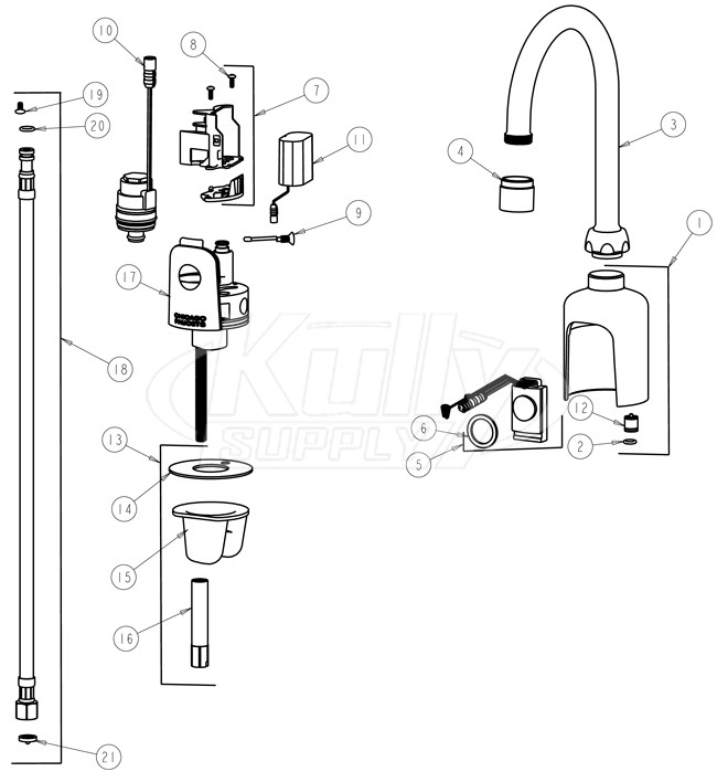 Chicago 116.103.21.1 Hytronic Gooseneck Sensor Faucet Parts Breakdown