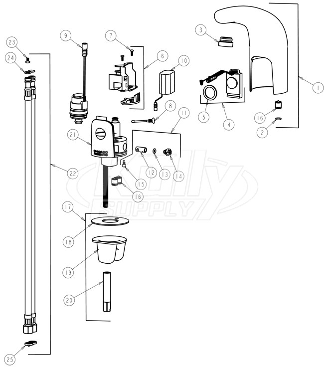 Chicago 116.111.21.1 Hytronic Traditional Sensor Faucet Parts Breakdown