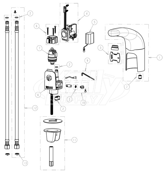 Chicago 116.111.AB.1 Hytronic Traditional Sensor Faucet Parts Breakdown