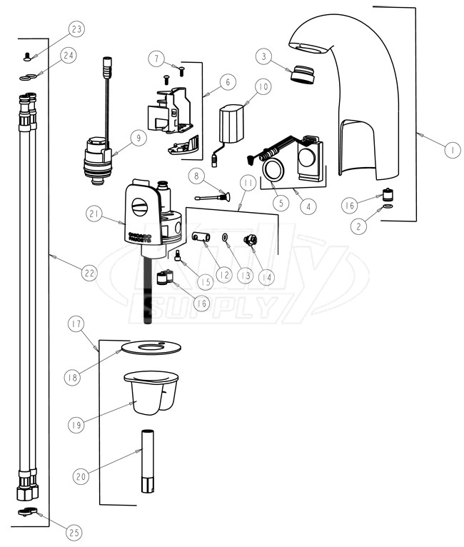 Chicago 116.112.21.1 Hytronic Contemporary Sensor Faucet Parts Breakdown