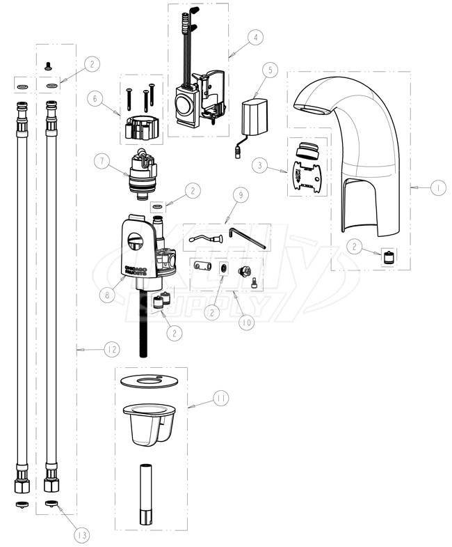 Chicago 116.112.AB.1 Hytronic Contemporary Sensor Faucet Parts Breakdown