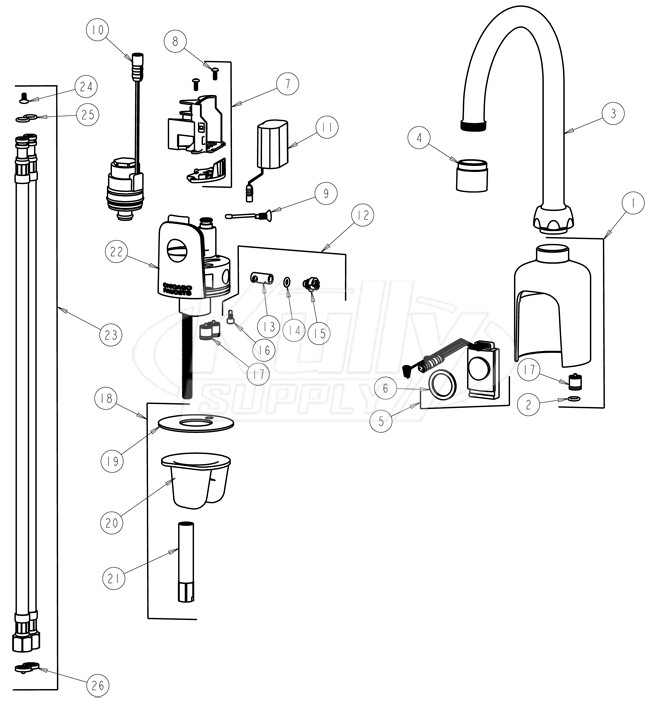 Chicago 116.113.21.1 Hytronic Gooseneck Sensor Faucet Parts Breakdown